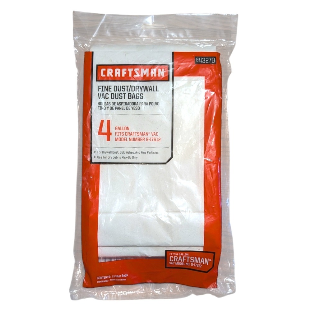 Craftsman 4 Gallon Fine Dust Drywall Vac Bags 2 Pack 9-17612 943270 White